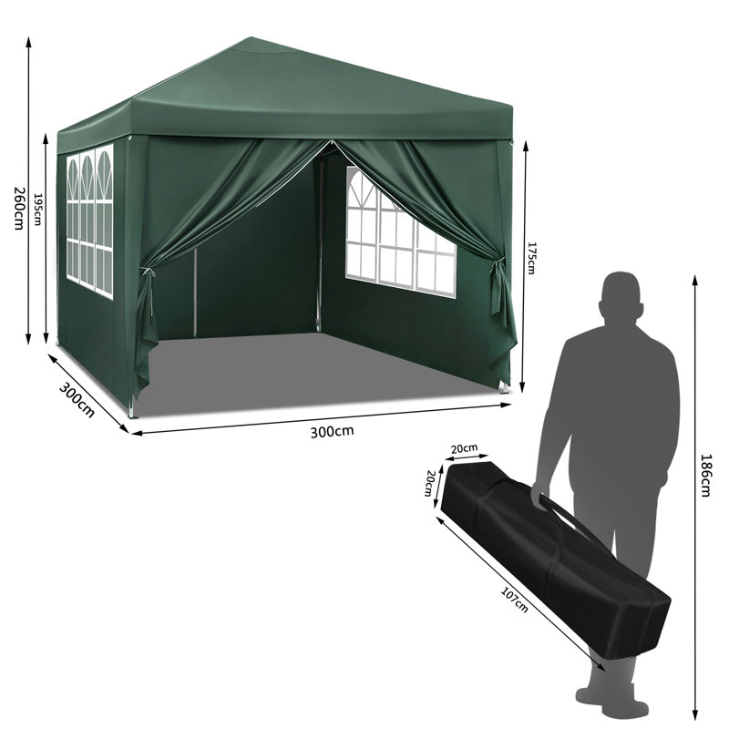 Gazebo Pop Up Waterproof Sunshade Camping Pagoda Tent 3m x 3m, Green