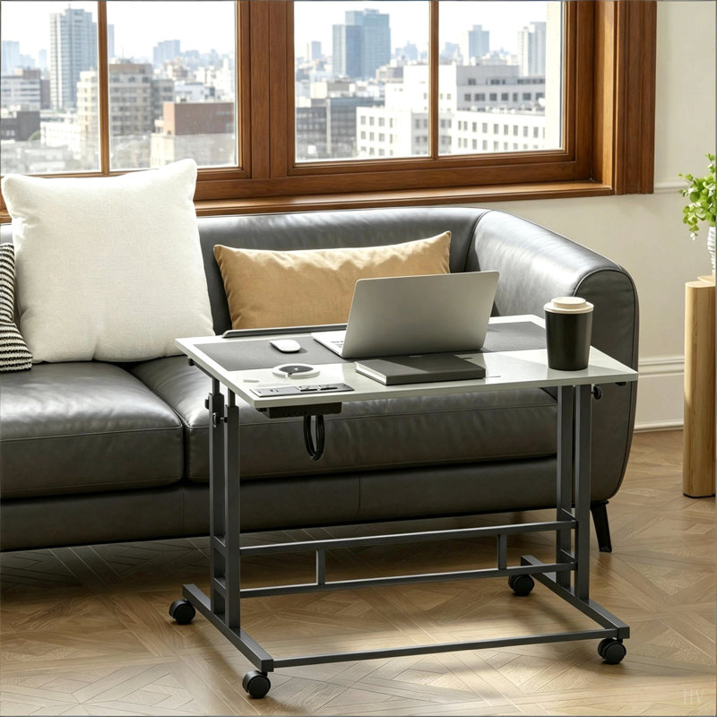 Mobile Office Desk,Stand Up Desk,Adjustable Standing Desk, Gray/Black