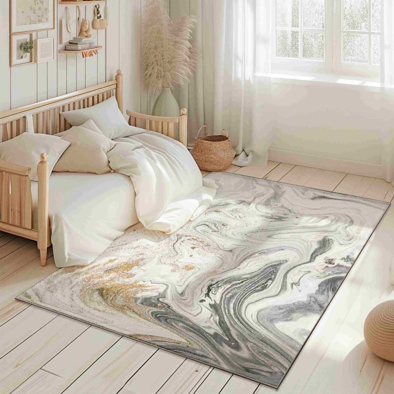 Nyeim Machine Washable Living Room Rug Design 7774 - 5X8 (5'2"X7'5"), Grey