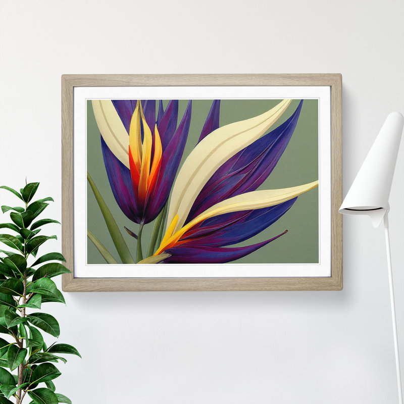 XH1022-8890X The Bird of Paradise Flower Vol.1 1 Piece Single Picture Frame Wall Art, 46cm H x 64cm W x 2cm D, Oak