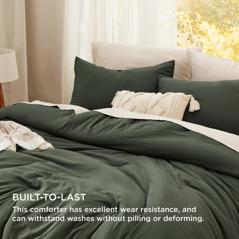 Bedsure Reversible Prewashed Comforter Set, Twin Comforter + 1 Standard Pillowcase, Dark Green