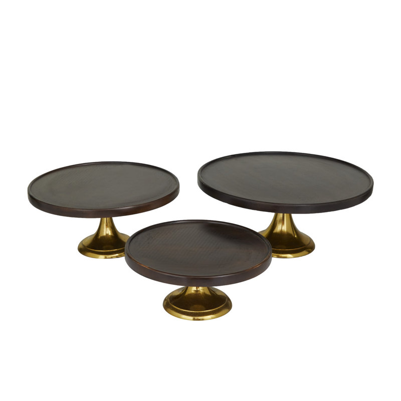 Burrowes 3 Piece Cake Stand Set, Dark Brown/Gold