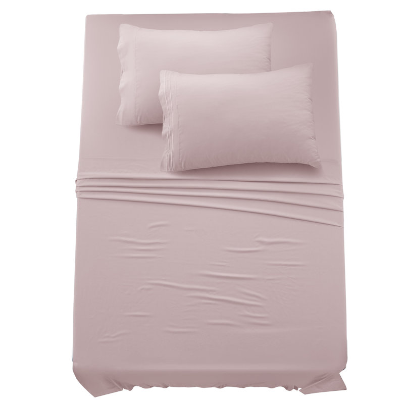 Lux Decor 4-Piece Ultra Soft Microfiber Sheet Set Deep Pocket Fitted Sheet, Wrinkle-Resistant & Easy Care Bedding, Baby Pink