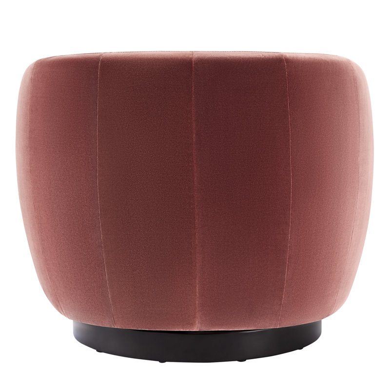 Fauteuil demi-tonneau pivotant rembourré Marcy, Velours brun rougeâtre Falkirk