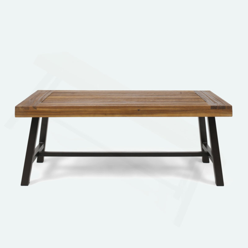 Aditya Solid Wood Coffee Table,Patio Table, Natural/Black, 18'' H X 27.25'' D X 45.75'' W