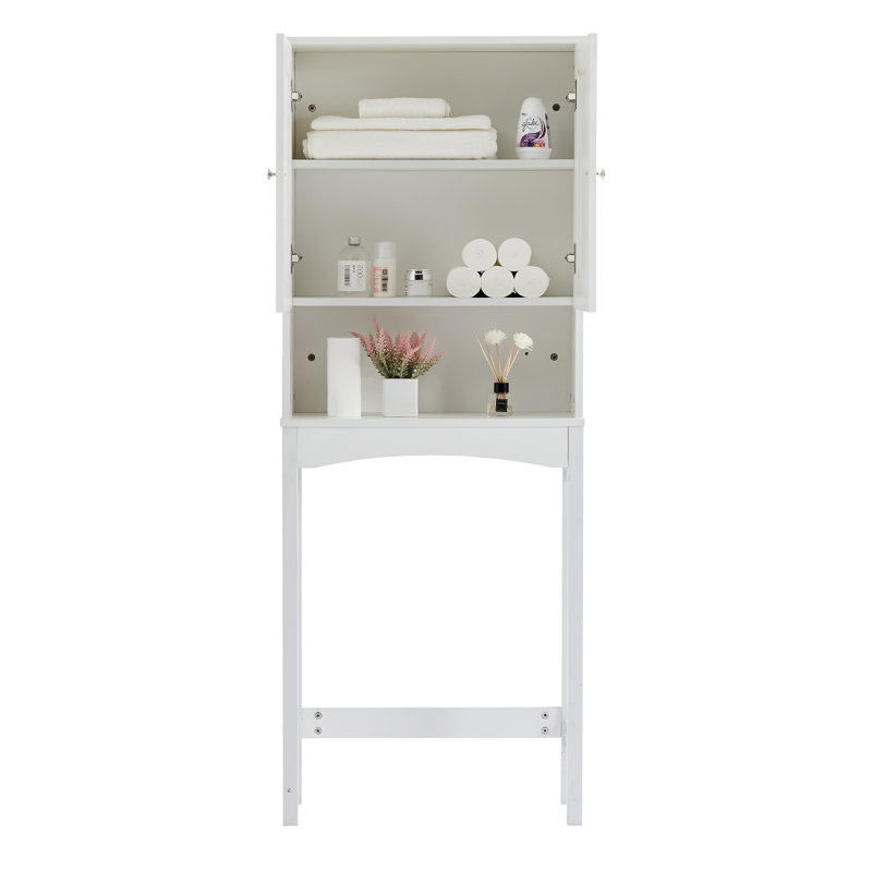 Armoire de salle de bain au-dessus de la toilette avec tablette et deux portes, rangement peu encombrant, facile à assembler - blanc
