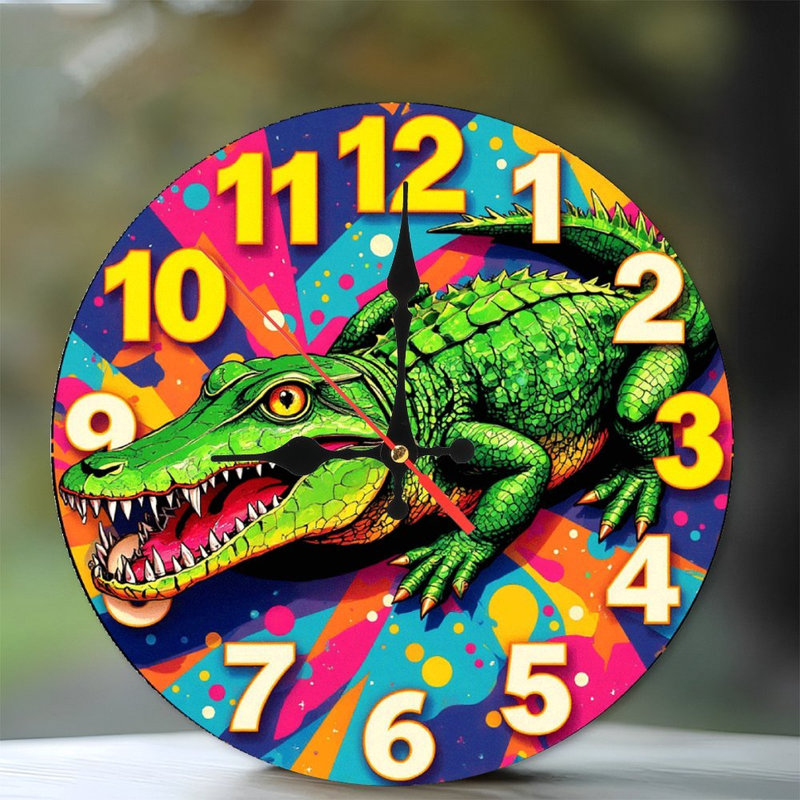 Horloge murale colorée en alligator pour chambre d'enfant