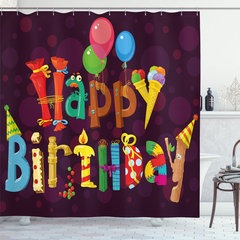 Dakota Fields Cartoon Shower Curtain Party Objects as Letters Multicolor, 70"H x 69"W