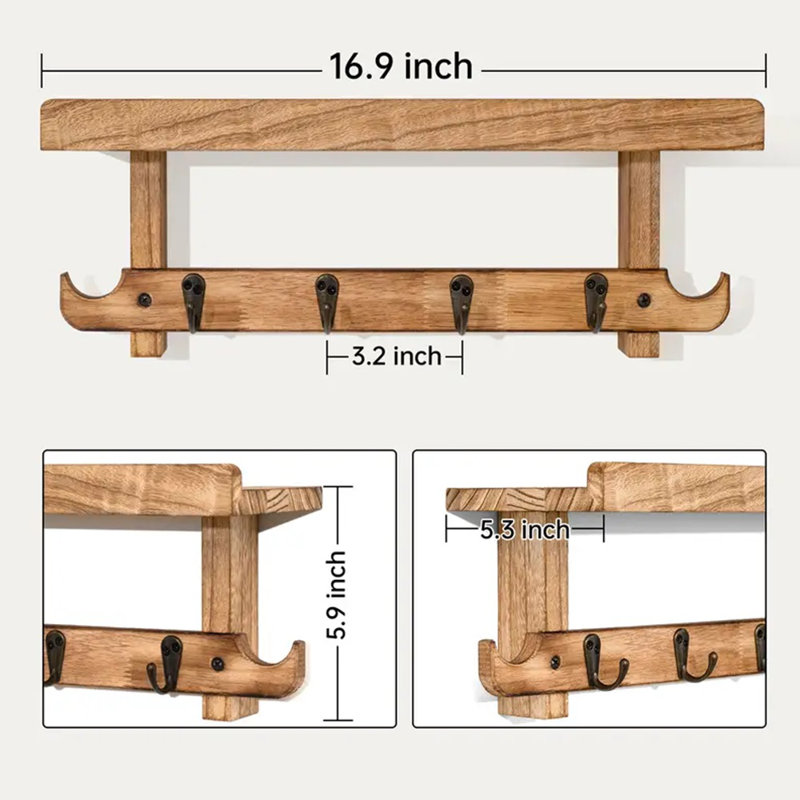 Jevale Solid Wood Wall Organizer with Key Hooks