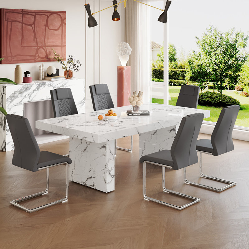 Ensemble de table de salle à manger 79 po en bois 79 po pour 6 personnes, Gris, 7