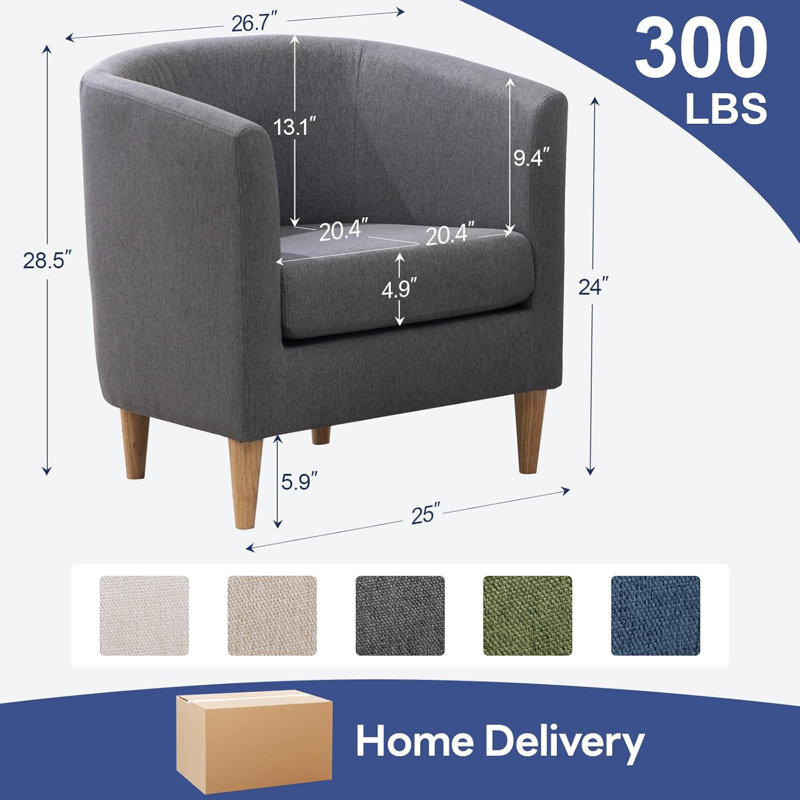 Fauteuil d'appoint Cottle Barrel avec pieds en bois, chaises de salon modernes et confortables avec accoudoirs, Gris