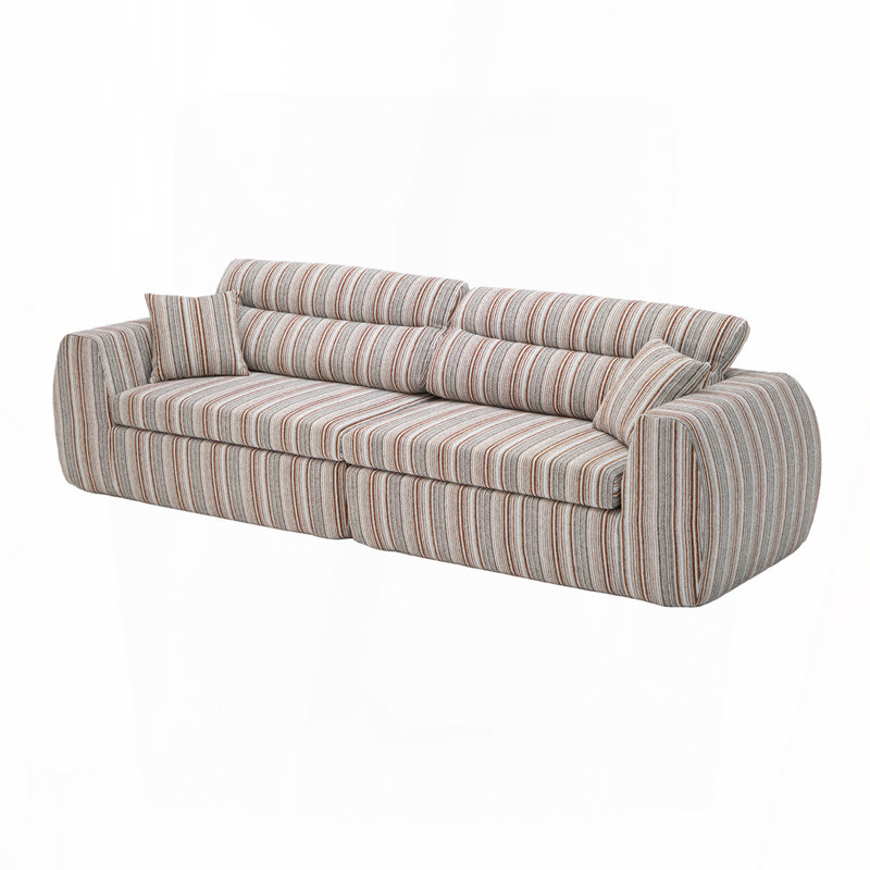 Woven Chenille Striped Compression Sofa, Brown white
