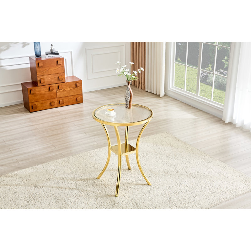 Table de bar en acier inoxydable avec plateau en verre trempé et base plaquée or, Doré