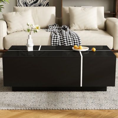 Table basse extensible de 47,2 po à 72,7 po, table basse multifonctionnelle avec finition ultrabrillante, table basse avec 2 espaces de rangement cachés et 2 tiroirs pour le salon