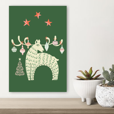 Scandinavian Christmas Reindeer Abstract Modern Retro Christmas Tree Animal Winter Wall Art Print by Annick - Wrapped Canvas Print