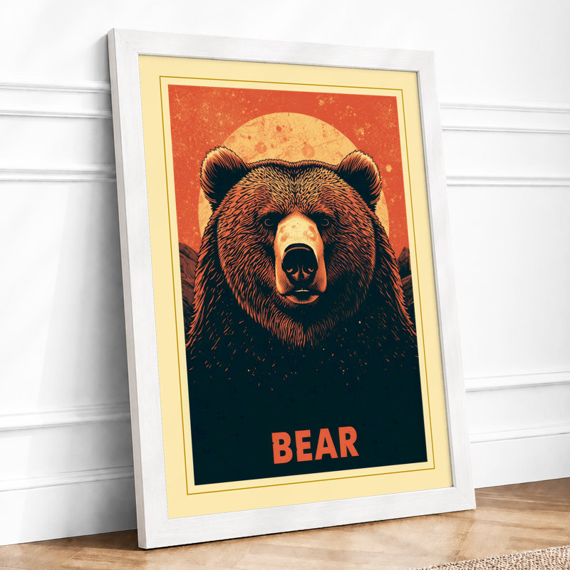 Bold Bear Retro - Framed Print, A4 - 29.7 x 21.0 cm, White