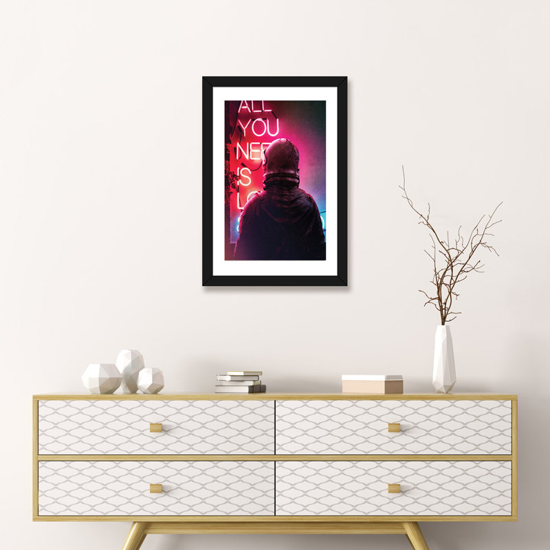 «All You Need» par Transparent - impression d'art graphique, H 24 po x l 16 po x P 1 po, Papier encadré noir