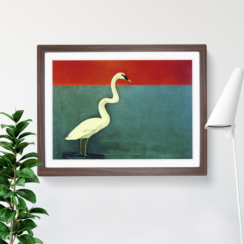XH1022-6199X Modern Swan Art Abstract - Single Picture Frame Print, 25cm H x 34cm W x 2cm D, Walnut