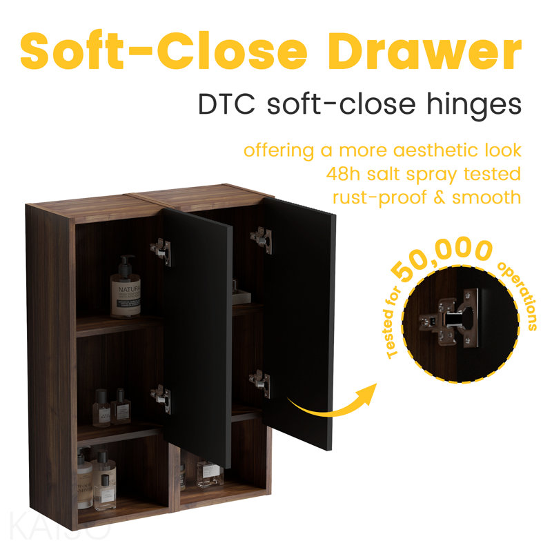 Mid-Century Black Fluted Wall Cabinet with Walnut Accents