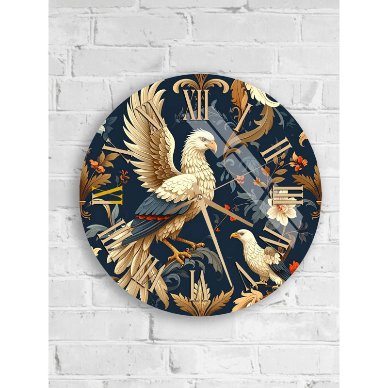 Horloge murale en verre trempé Blue Eagle, 10 pouces, Noir romain
