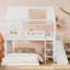 Lit superposé double au-dessus d'une chambre double avec échelles, glissières et rangement, maisonnette pour chambre d'enfant, blanc-133491275