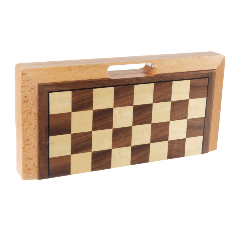 Jeu d'échecs, de backgammon et de dames 3-en-1 - Jeu de société en bois pliable pour un rangement et un transport pratiques 