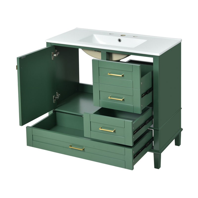 36" Bathroom Vanity with Solid Pine Frame, Green