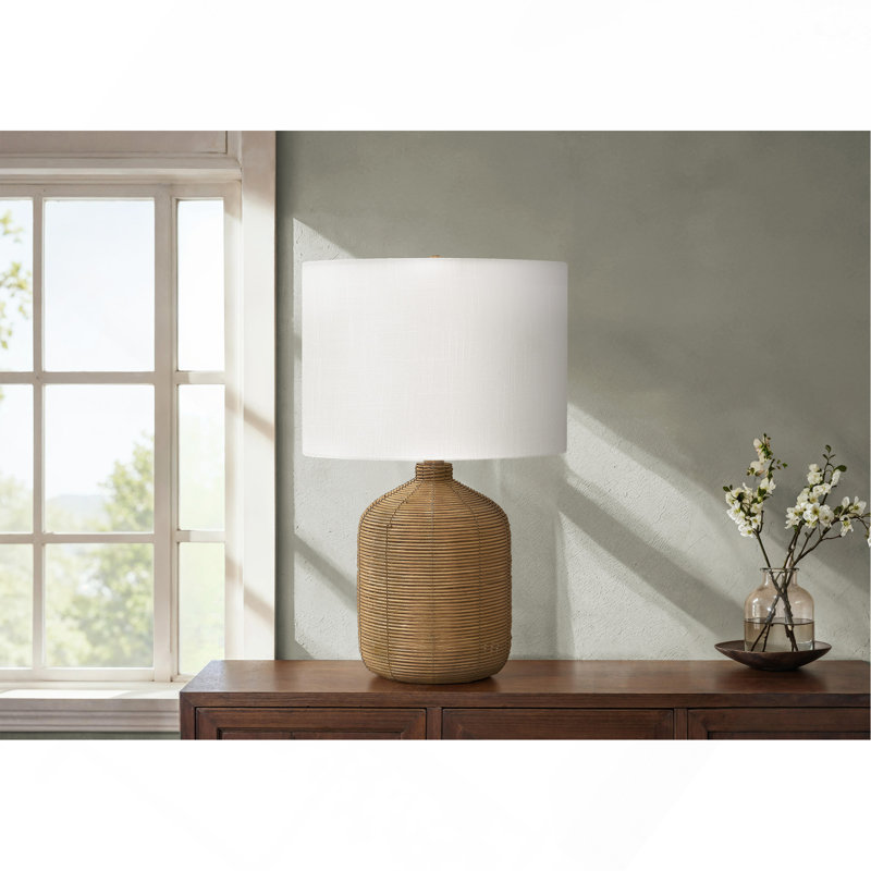 Lampe de table, éclairage, rotin, abat-jour moderne, Brun, Beige