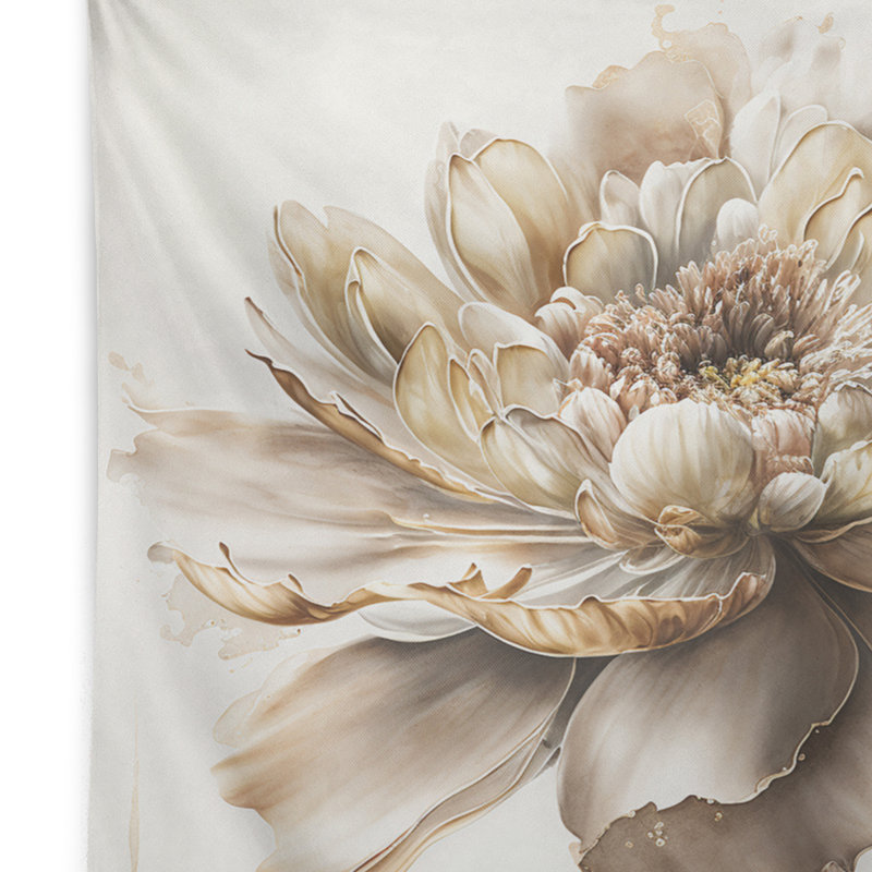 Tapisserie en polyester crème et fleurs blanches, H 32 po x l 39 po