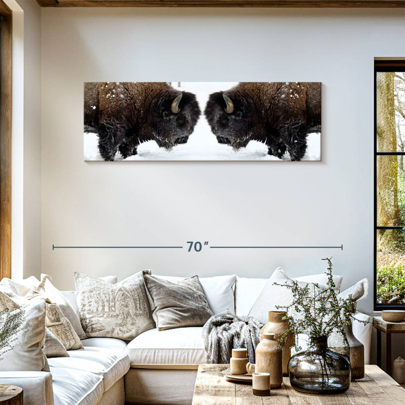 Bison Clash sur impression sur toile, H 18 po x l 54 po x P 1,25 po