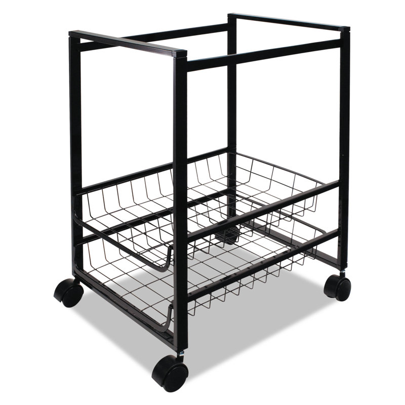 Black Steel Mobile File Cart with Pullout Baskets