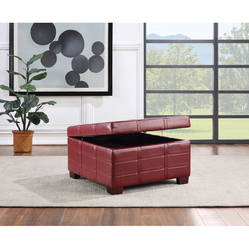 Faux Leather Ottoman, Crimson Red Faux Leather