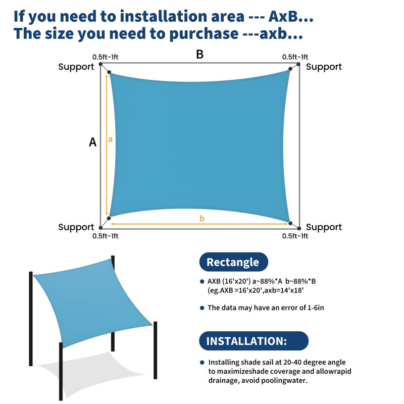 UV Block Rectangle Sun Shade Sail Canopy, 16x20 FT Heavy-Duty Outdoor Awning, for Backyard, Deck or Garden, White