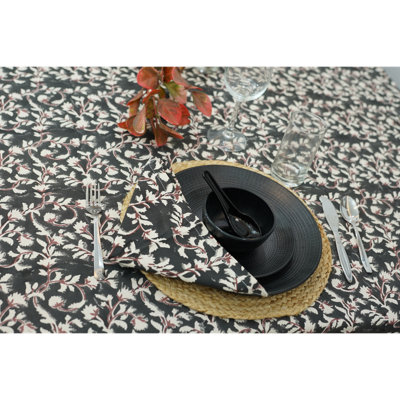 Serviette de table Fabividine Boho 18 x 18 po, imprimé floral, (Pushp Varsha, noir) {Ensemble de 12}