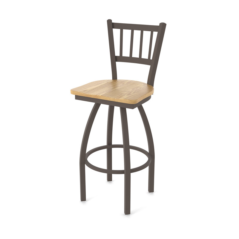 Tabouret de bar rotatif 25 po Nicolai, Bronze, Bois - Chêne naturel, Tabouret de bar (siège d’une hauteur de 30 po)
