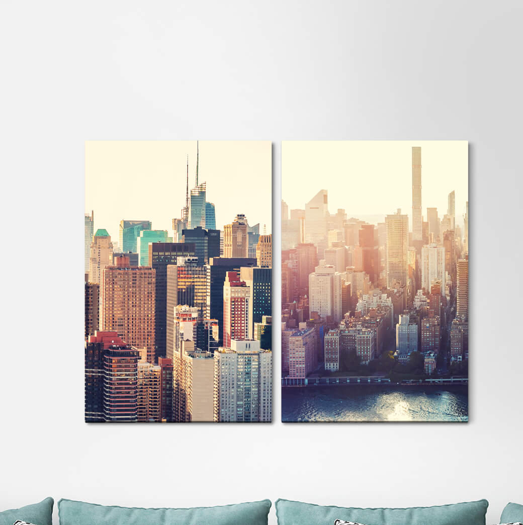 2-tlg. Leinwandbilder-Set New York Wolkenkratzer Skyline Urban Mega City Usa