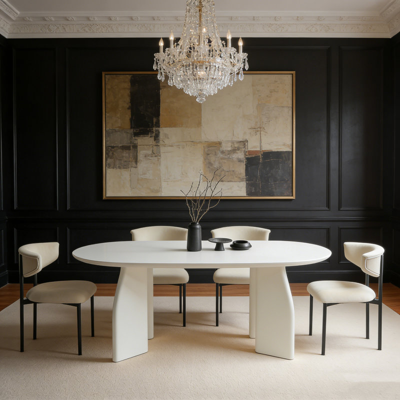 Table de salle à manger ovale en bois de frêne massif, 5 pièces: table, 4 chaises, H 29,5 po x l 55,1 po x P 23,6 po