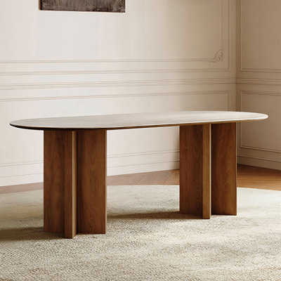 Modern Nut-Brown Oval Solid Wood Dining Table