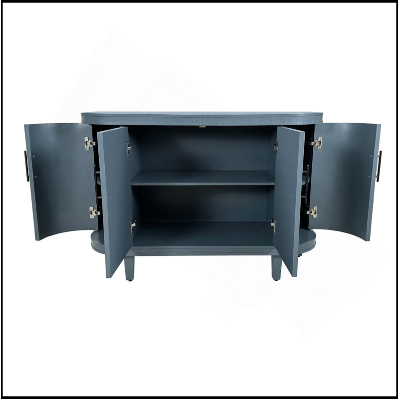 Armoire-bar moderne avec console de rangement moderne en bois de 47,2 pouces avec 4 portes et tablettes intérieures réglables pour le salon, la cuisine, la chambre à coucher et le couloir (bleu)