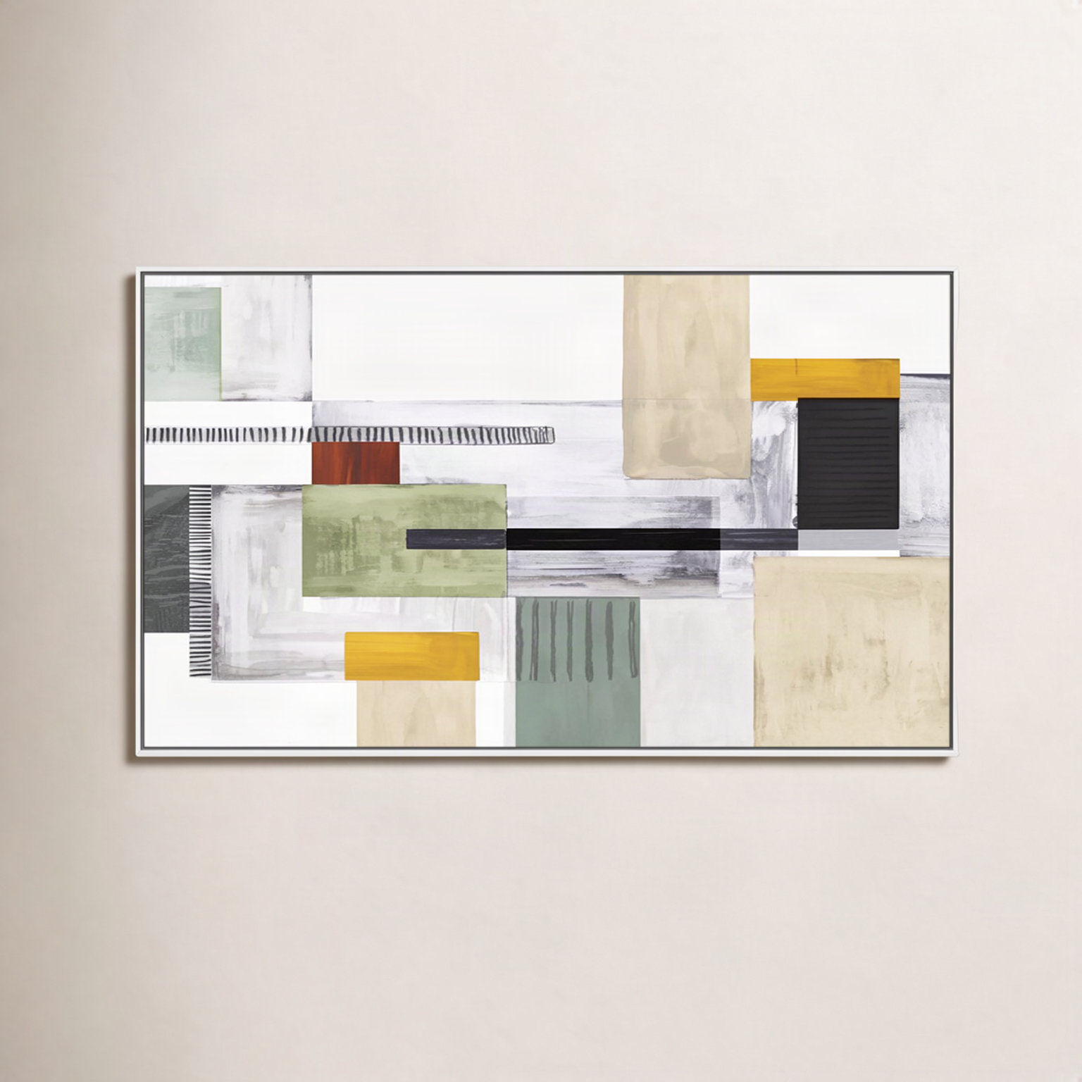 Playful Blocks Print by Tom Reeves, 41.5" H x 61.5" W x 2" D, White Floater Framed, No Mat