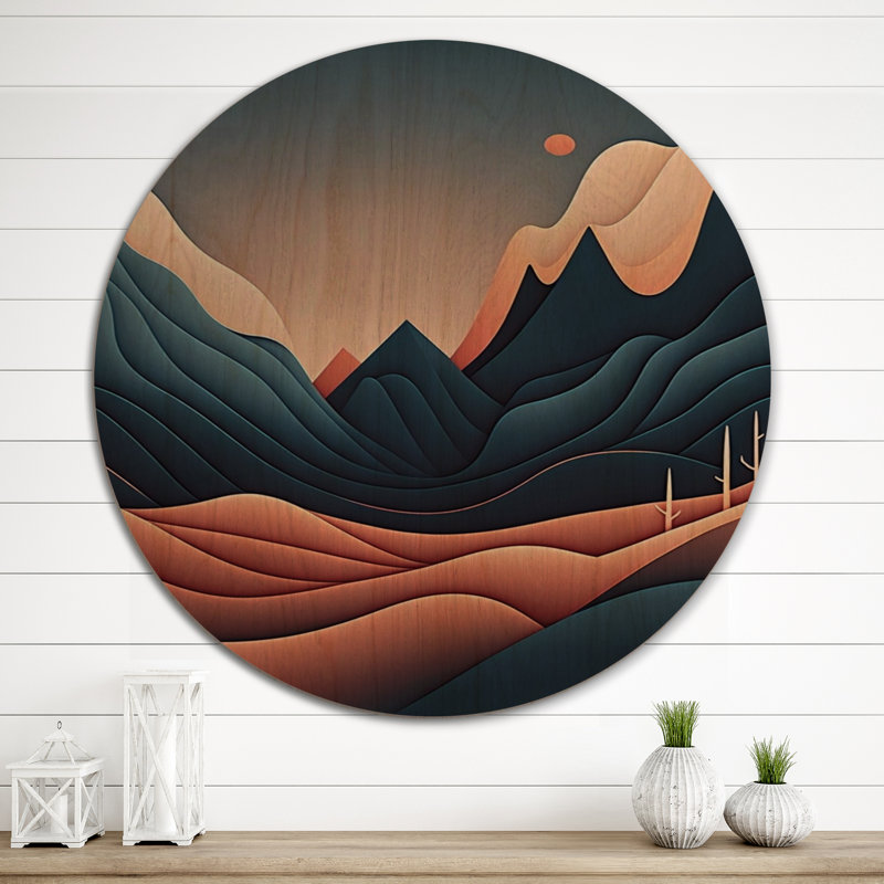 Lune rouge, montagne, simplicité, paysage, montagnes, art mural en bois - bois de pin naturel, H 29 po x l 29 po x P 1 po