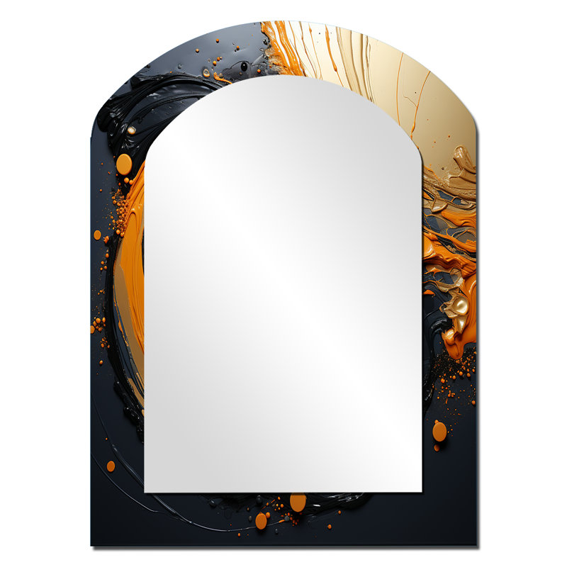 Miroir décoratif asymétrique noir et orange lune I - Shapes, 34 po x 25 po