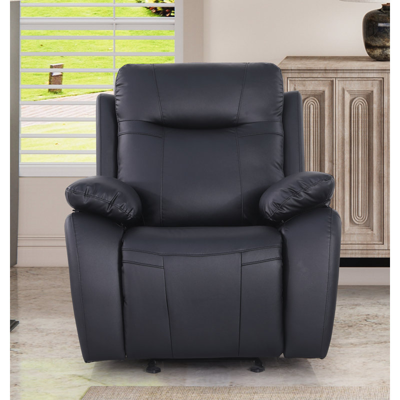 Bhevin Faux Leather Recliner, Black Faux Leather