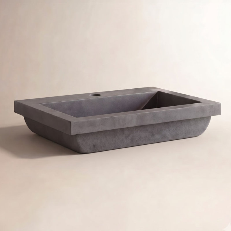 Trough Handmade Rectangular Drop-In Bathroom Sink, Slate, Single Faucet Hole