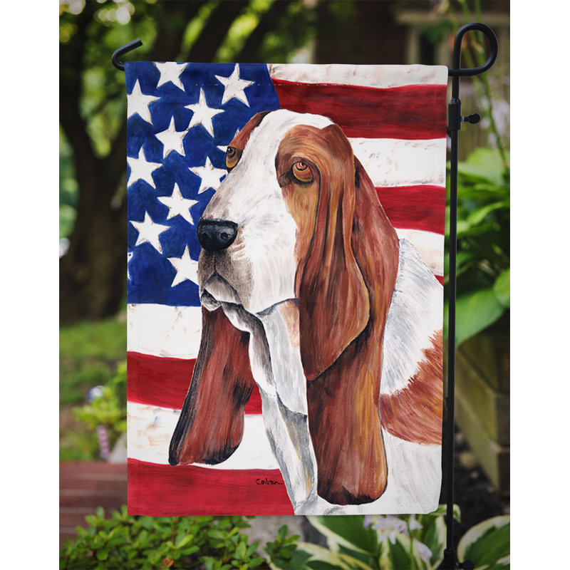 2 côtés en polyester de 2 côtés american drapeau de jardin, Basset hound 1