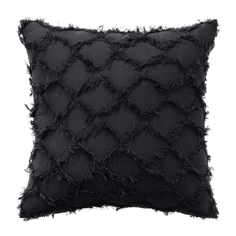Housse de coussin géométrique à motif de croix en jacquard 18 po, Noir