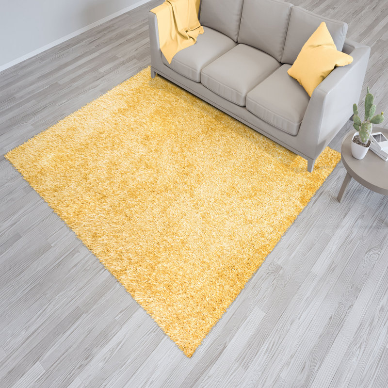 Oslo Ochre Shaggy Area Rug – Soft Polyester Carpet for Living Room & Bedroom, Hallway Runner & Mat, Rectangle 60 x 110cm