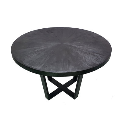 Modern Black Square Dining Table with Overlapping Base, 47" Wide