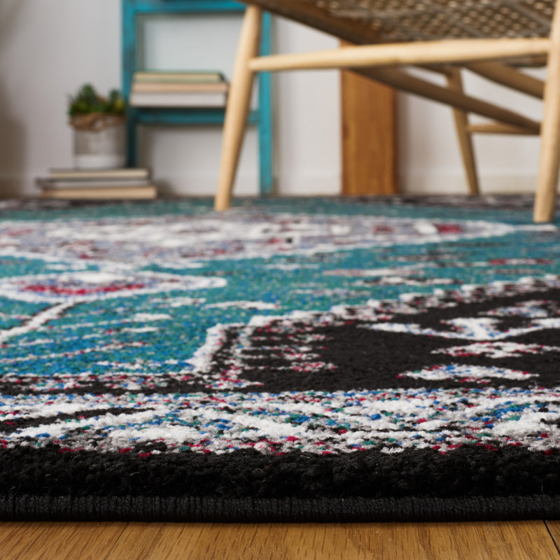 Tapis oriental vert / noir, Rectangle 2 pi 7 po x 5 pi