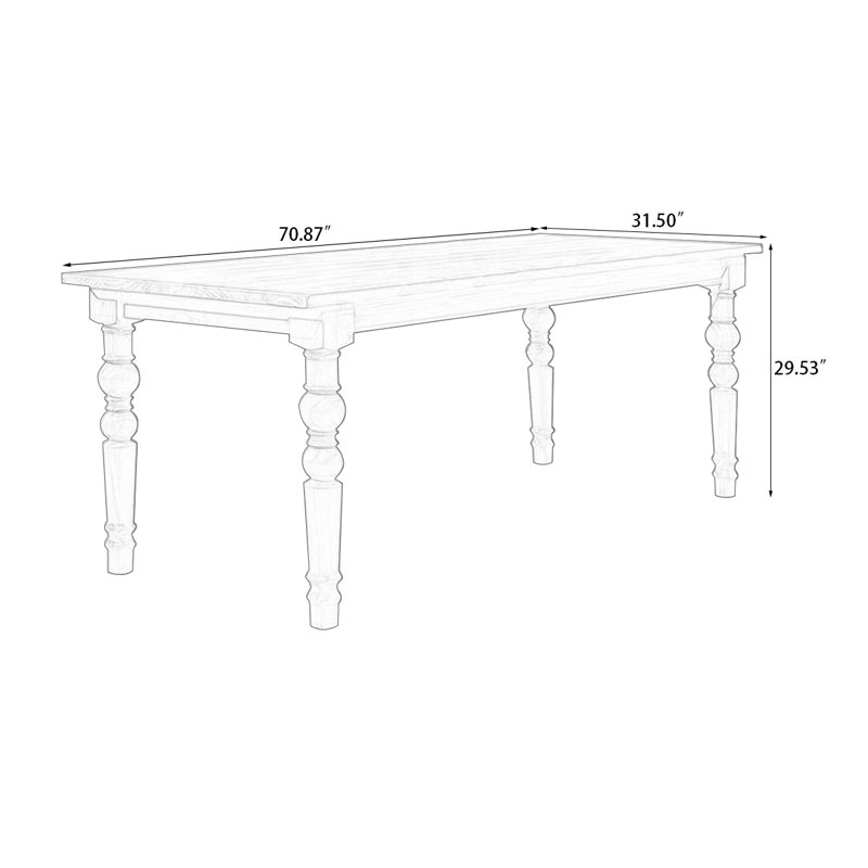 Picture Color Rectangular Solid Wood Dining Table, 29.53"H x 70.87"L x 31.5"W